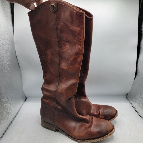 Frye Melissa Button 2 Womens 7.5 B Brown Leather Riding Boots Outdoors 4015 - Picture 1 of 14